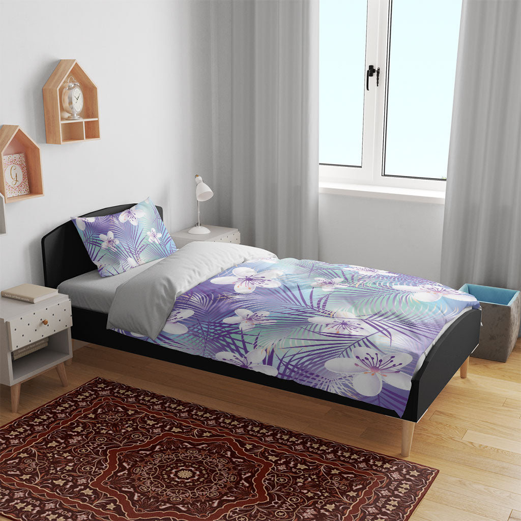 Purple Aloha Hawaiian Bedding Set Tropical Flower Palm Leaf Pattern LT19 - Polynesian Pride