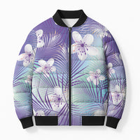 Purple Aloha Hawaiian Bomber Puffer Jacket Tropical Flower Palm Leaf Pattern LT19 Unisex Purple - Polynesian Pride
