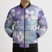 Purple Aloha Hawaiian Bomber Puffer Jacket Tropical Flower Palm Leaf Pattern LT19 - Polynesian Pride