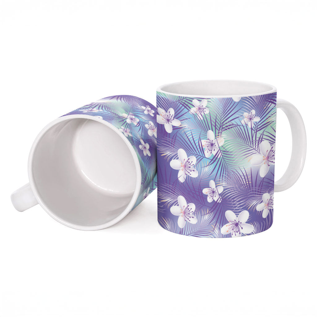 Purple Aloha Hawaiian Ceramic Mug Tropical Flower Palm Leaf Pattern LT19 - Polynesian Pride
