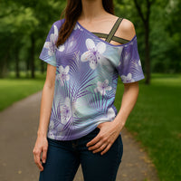 Purple Aloha Hawaiian Cross Shoulder Shirt Tropical Flower Palm Leaf Pattern LT19 - Polynesian Pride