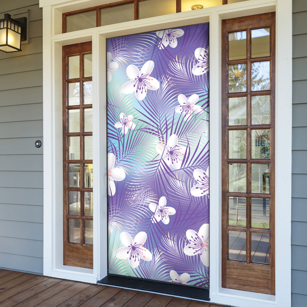 Purple Aloha Hawaiian Door Cover Tropical Flower Palm Leaf Pattern LT19 - Polynesian Pride