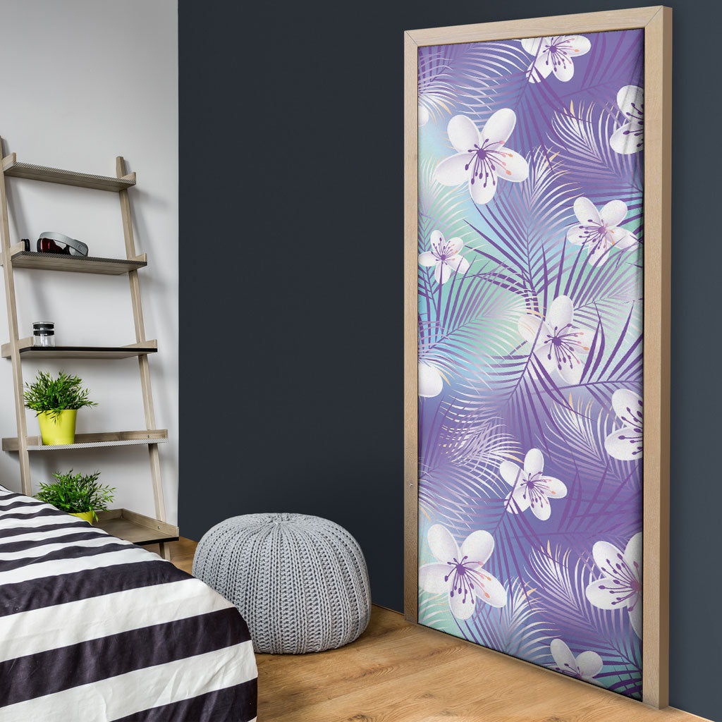 Purple Aloha Hawaiian Door Cover Tropical Flower Palm Leaf Pattern LT19 - Polynesian Pride