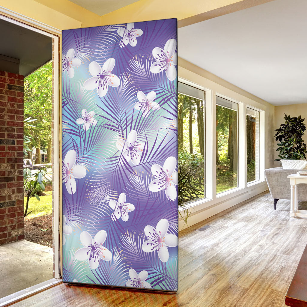 Purple Aloha Hawaiian Door Cover Tropical Flower Palm Leaf Pattern LT19 - Polynesian Pride