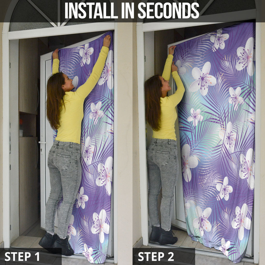Purple Aloha Hawaiian Door Cover Tropical Flower Palm Leaf Pattern LT19 - Polynesian Pride