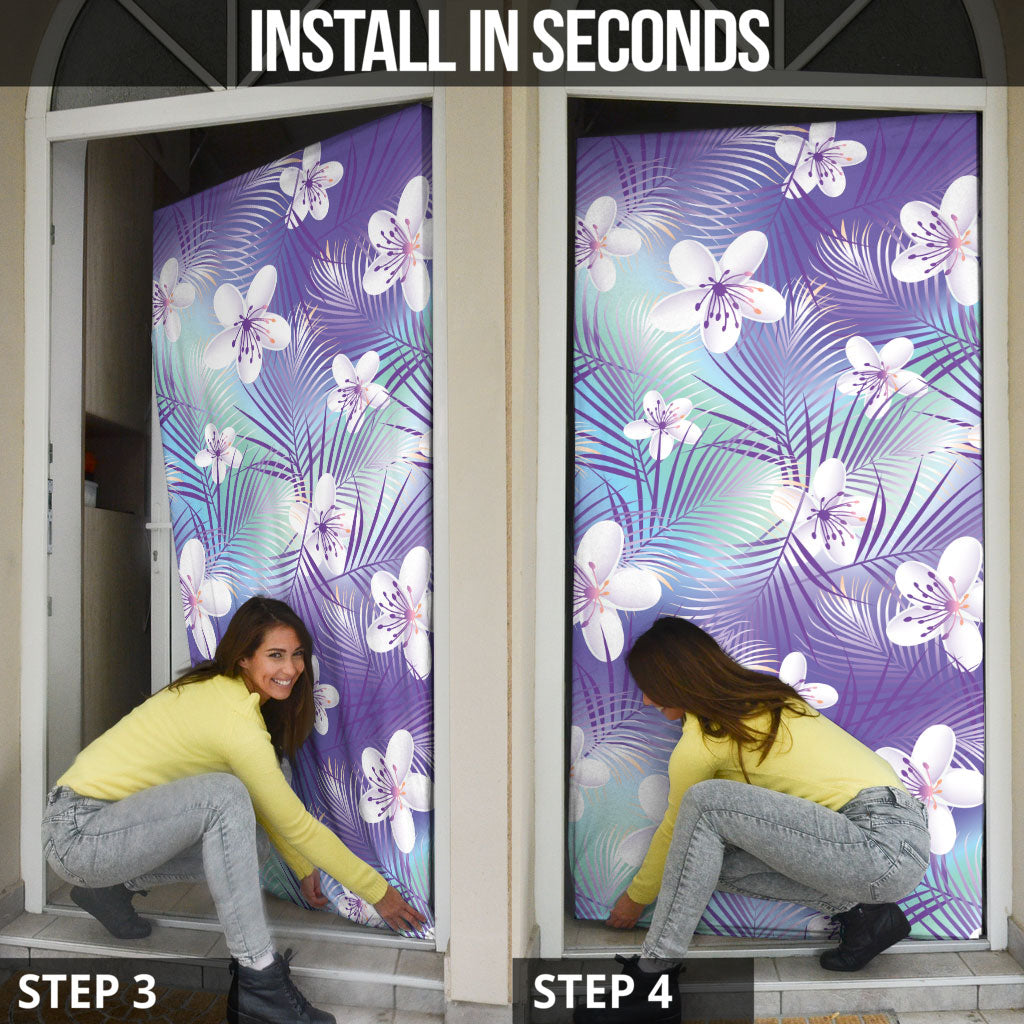 Purple Aloha Hawaiian Door Cover Tropical Flower Palm Leaf Pattern LT19 - Polynesian Pride