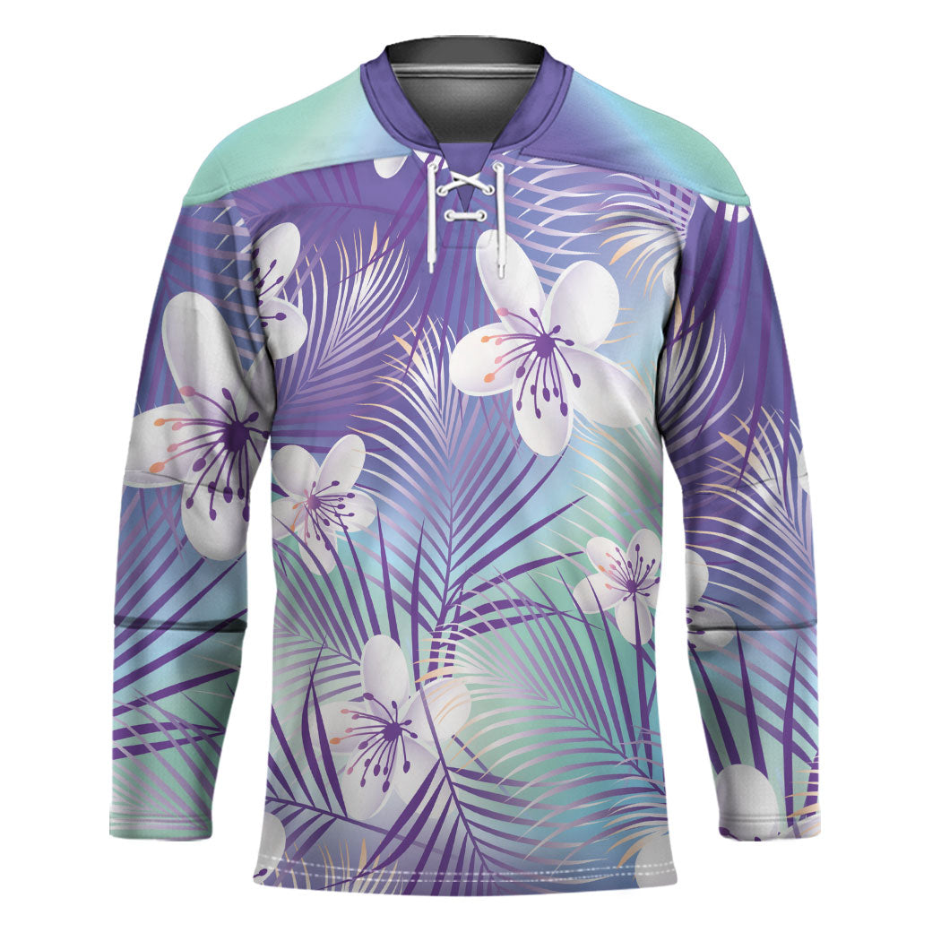 Purple Aloha Hawaiian Hockey Jersey Tropical Flower Palm Leaf Pattern LT19 Unisex Purple - Polynesian Pride