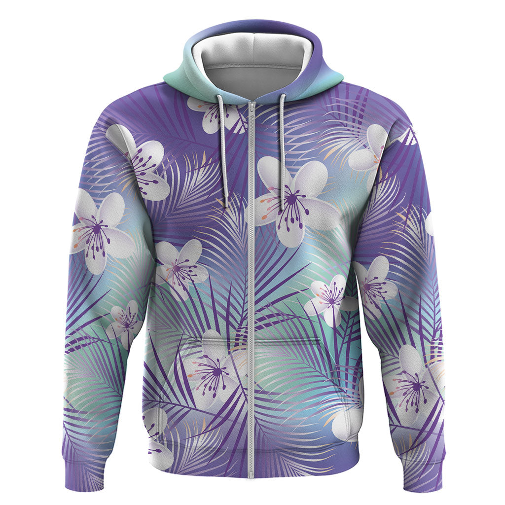 Purple Aloha Hawaiian Hoodie Tropical Flower Palm Leaf Pattern LT19 Zip Hoodie Purple - Polynesian Pride