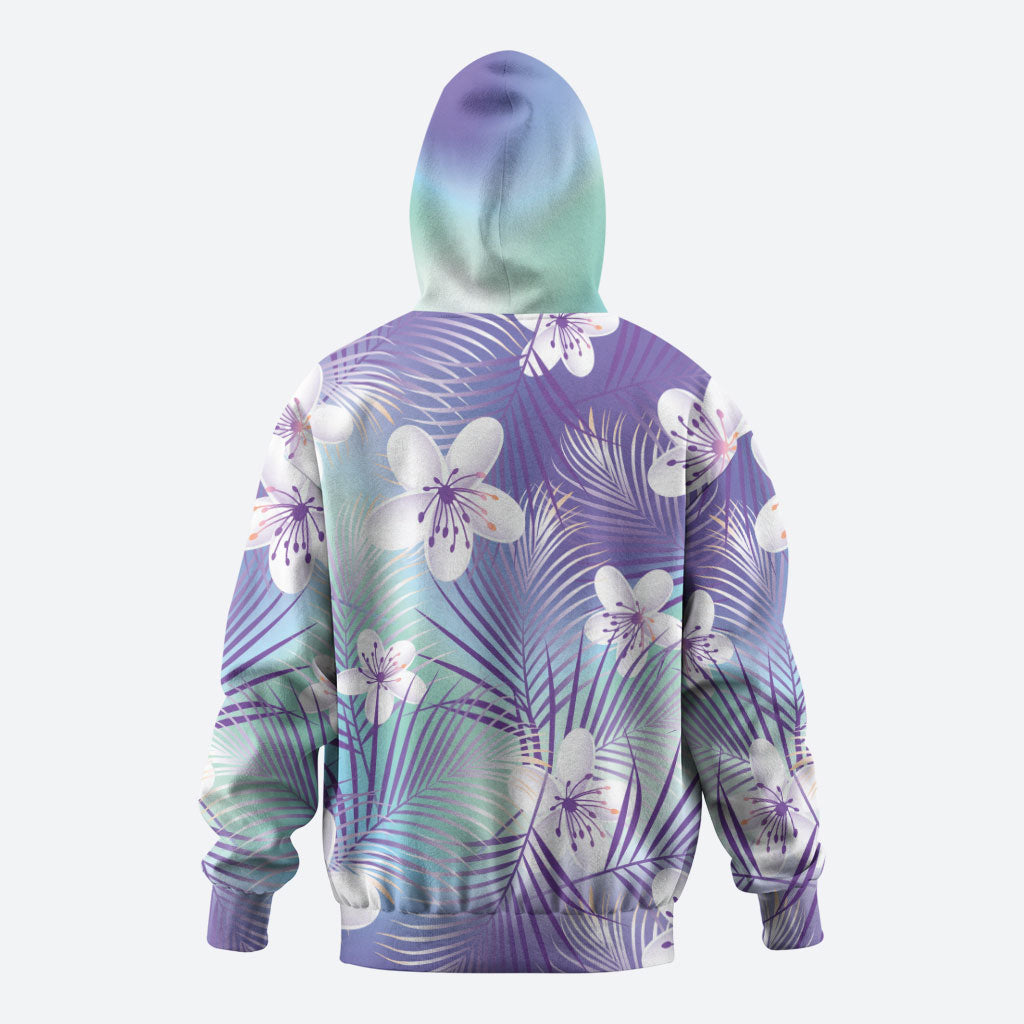 Purple Aloha Hawaiian Hoodie Tropical Flower Palm Leaf Pattern LT19 - Polynesian Pride