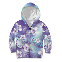 Purple Aloha Hawaiian Kid Hoodie Tropical Flower Palm Leaf Pattern LT19 Zip Hoodie Purple - Polynesian Pride