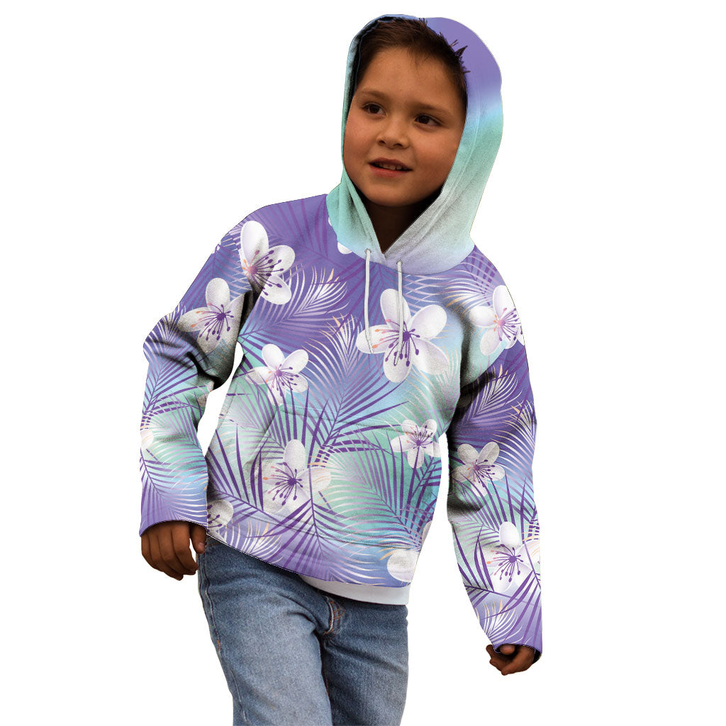 Purple Aloha Hawaiian Kid Hoodie Tropical Flower Palm Leaf Pattern LT19 - Polynesian Pride