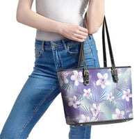 Purple Aloha Hawaiian Leather Tote Bag Tropical Flower Palm Leaf Pattern LT19 - Polynesian Pride