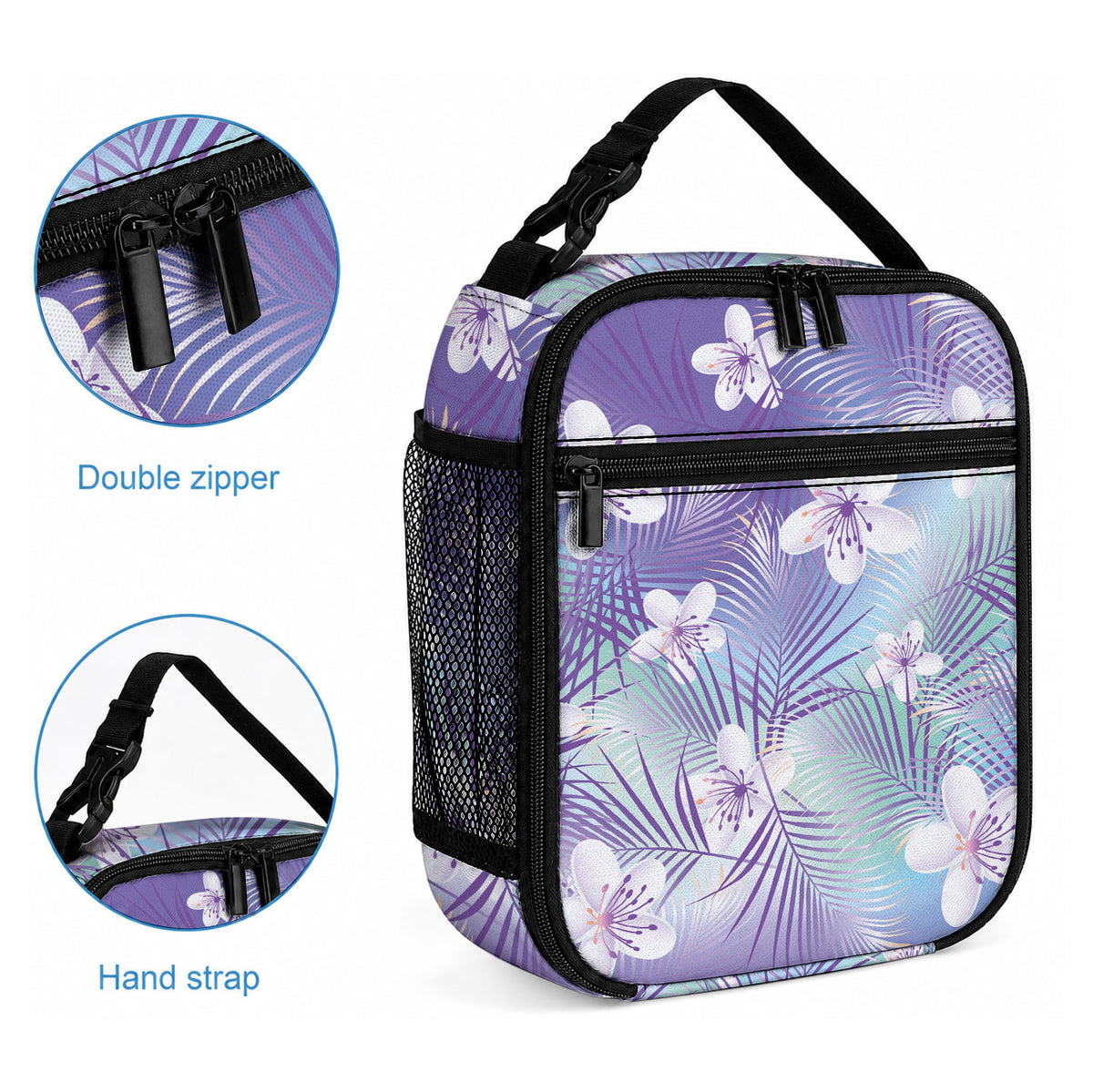 Purple Aloha Hawaiian Lunch Bag Tropical Flower Palm Leaf Pattern LT19 - Polynesian Pride