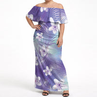 Purple Aloha Hawaiian Off Shoulder Maxi Dress Tropical Flower Palm Leaf Pattern LT19 Women Purple - Polynesian Pride
