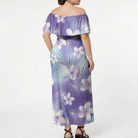 Purple Aloha Hawaiian Off Shoulder Maxi Dress Tropical Flower Palm Leaf Pattern LT19 - Polynesian Pride