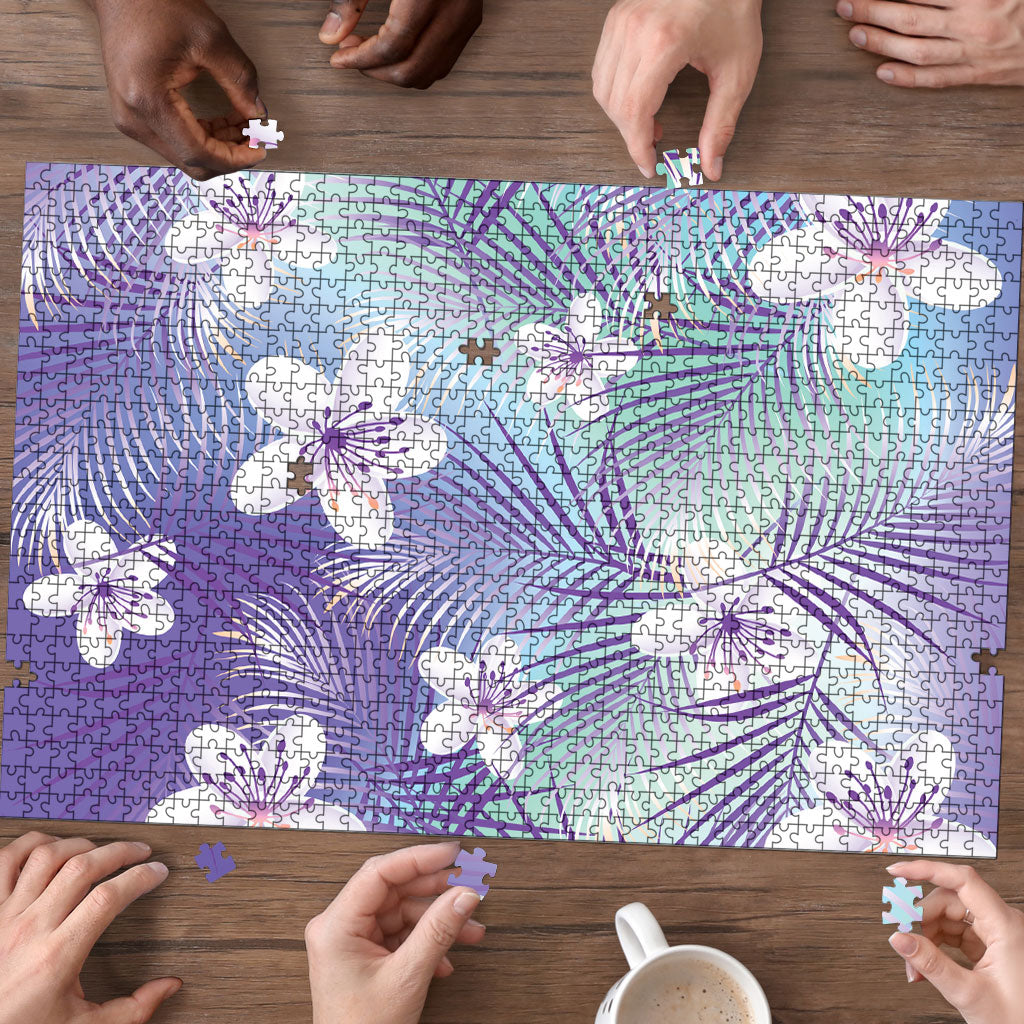 Purple Aloha Hawaiian Puzzle Tropical Flower Palm Leaf Pattern LT19 - Polynesian Pride