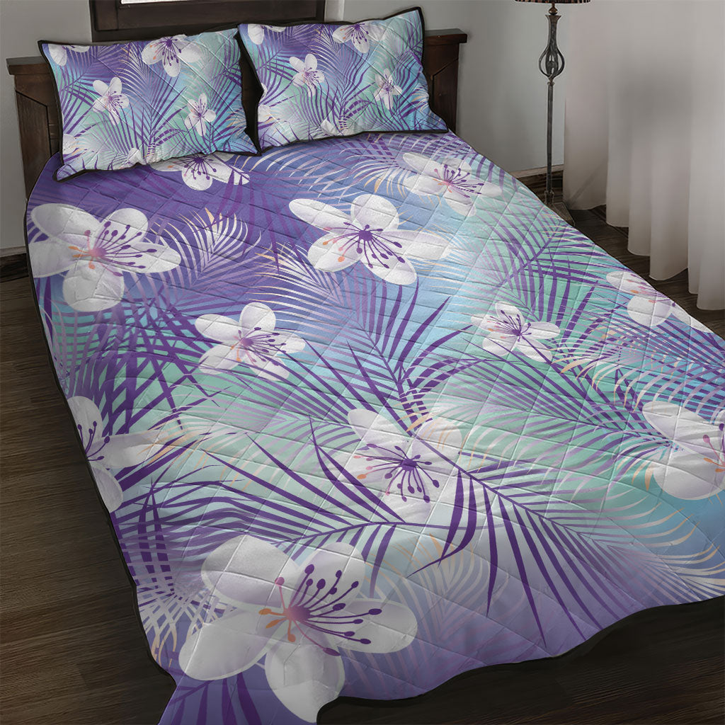 Purple Aloha Hawaiian Quilt Bed Set Tropical Flower Palm Leaf Pattern LT19 Purple - Polynesian Pride