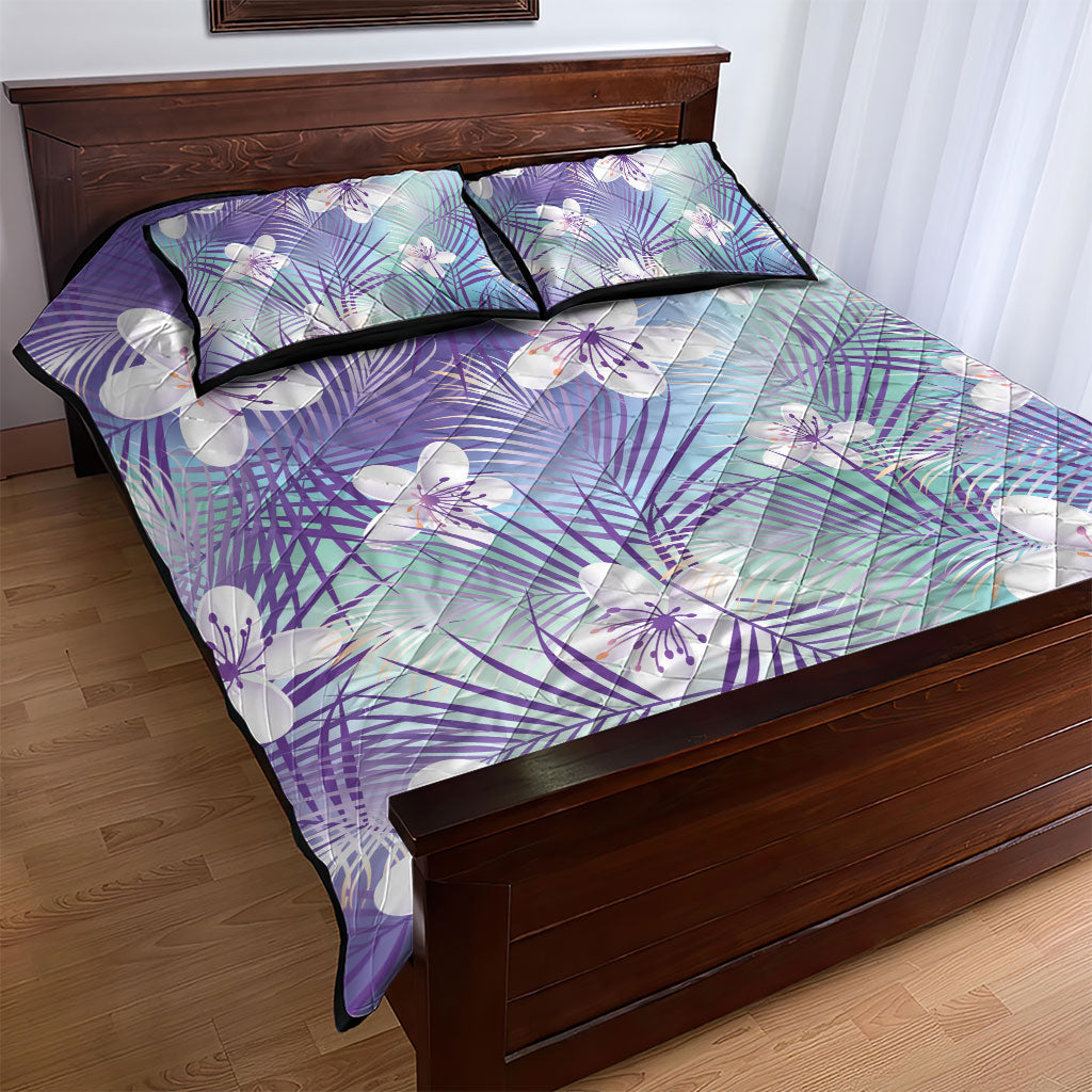 Purple Aloha Hawaiian Quilt Bed Set Tropical Flower Palm Leaf Pattern LT19 - Polynesian Pride