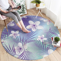 Purple Aloha Hawaiian Round Carpet Tropical Flower Palm Leaf Pattern LT19 - Polynesian Pride