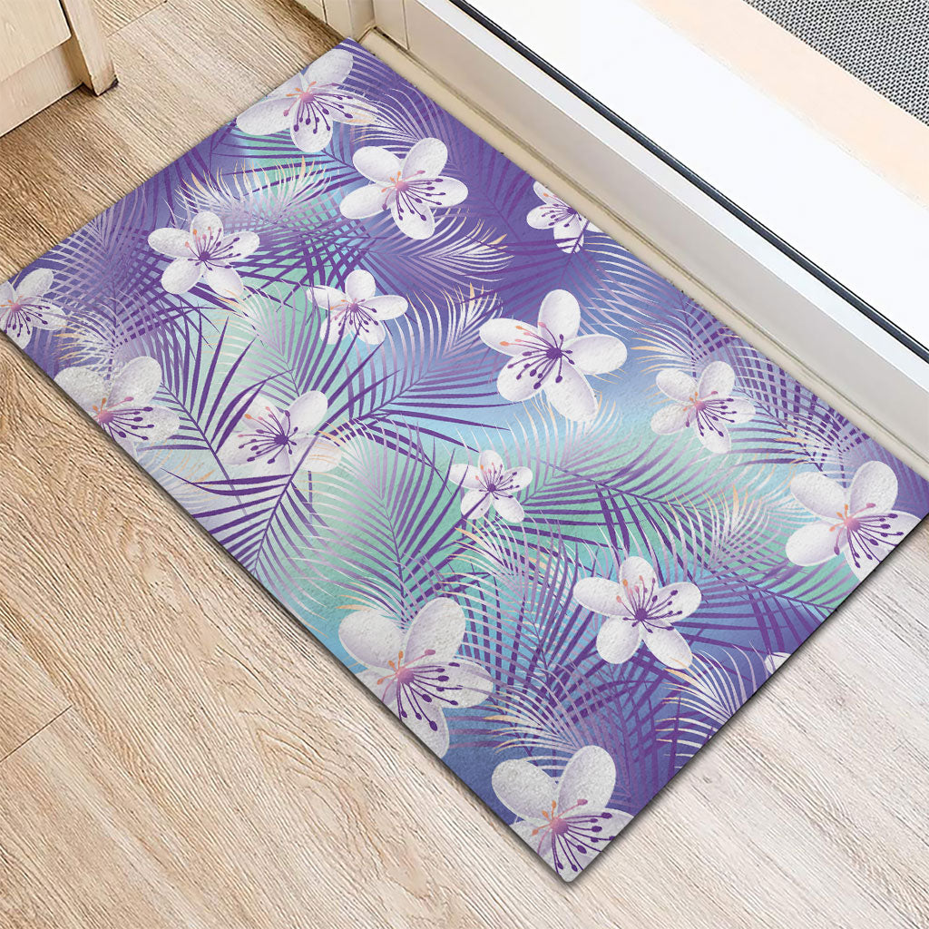 Purple Aloha Hawaiian Rubber Doormat Tropical Flower Palm Leaf Pattern LT19 - Polynesian Pride