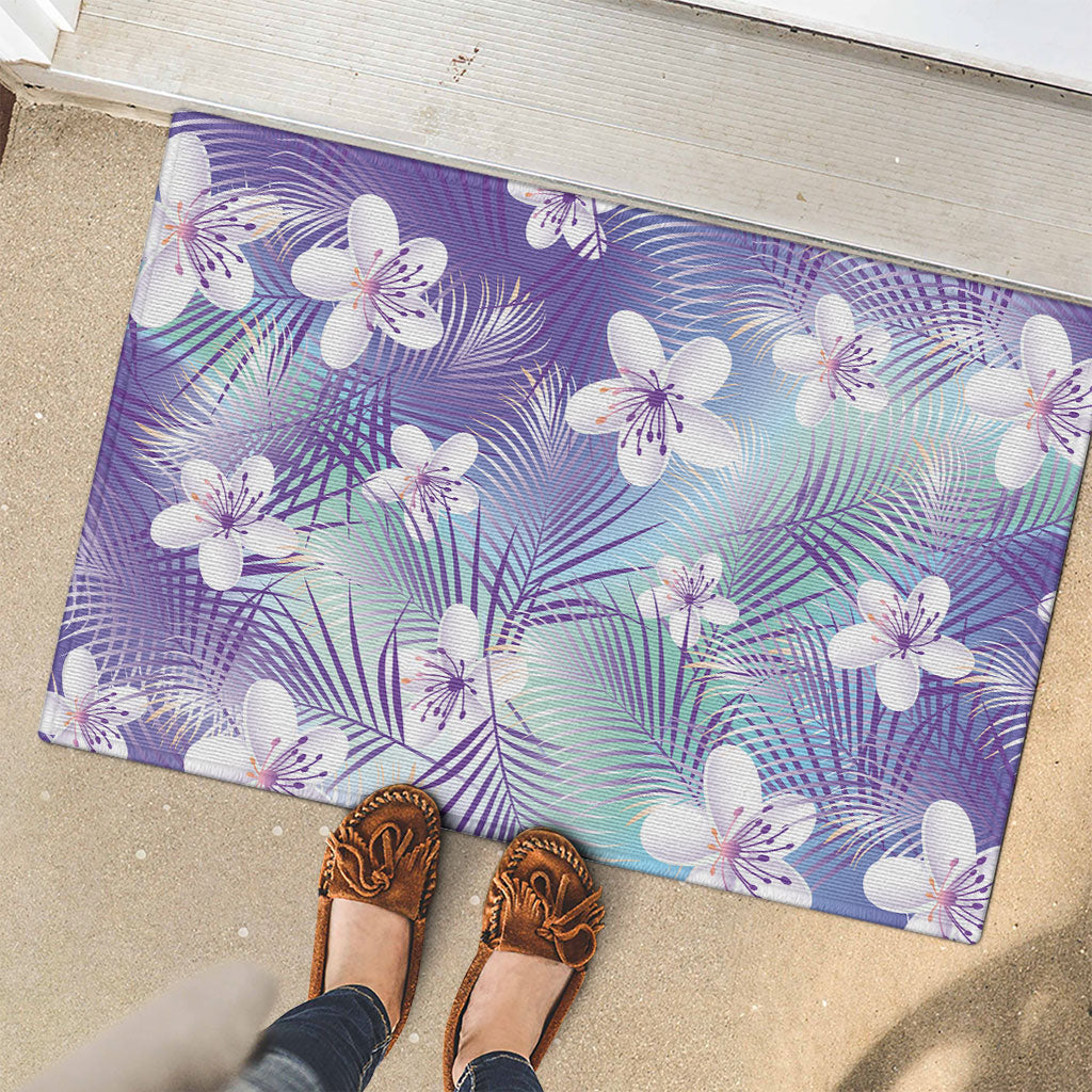 Purple Aloha Hawaiian Rubber Doormat Tropical Flower Palm Leaf Pattern LT19 - Polynesian Pride