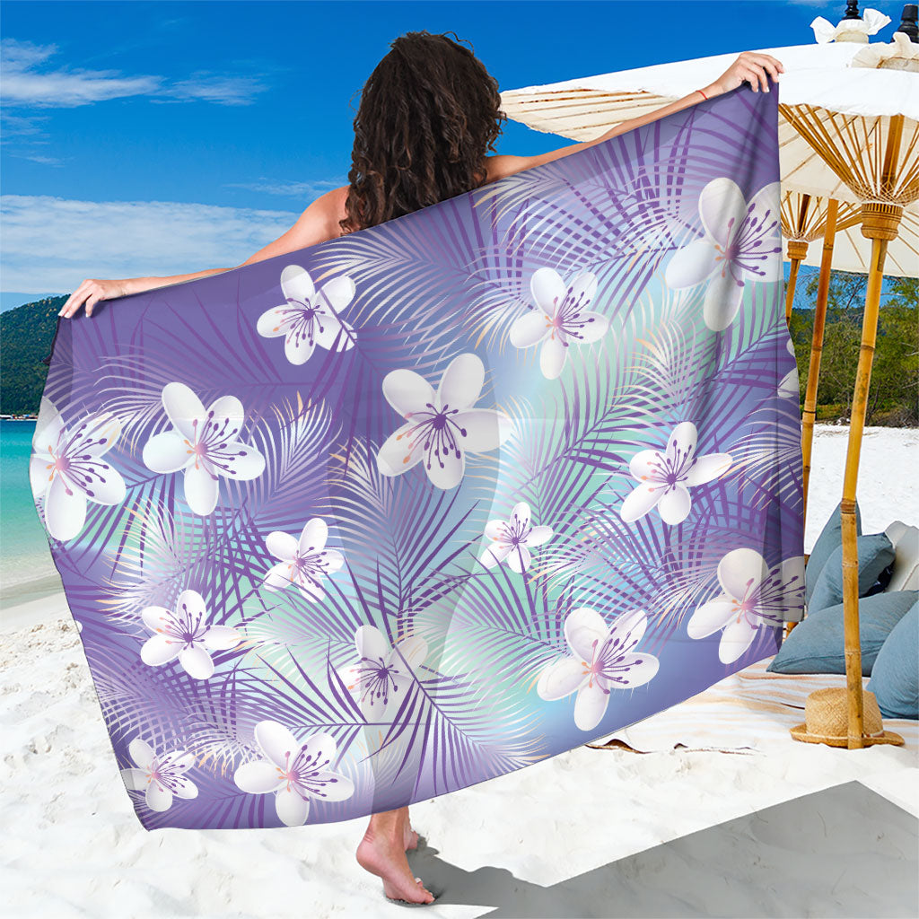 Purple Aloha Hawaiian Sarong Tropical Flower Palm Leaf Pattern