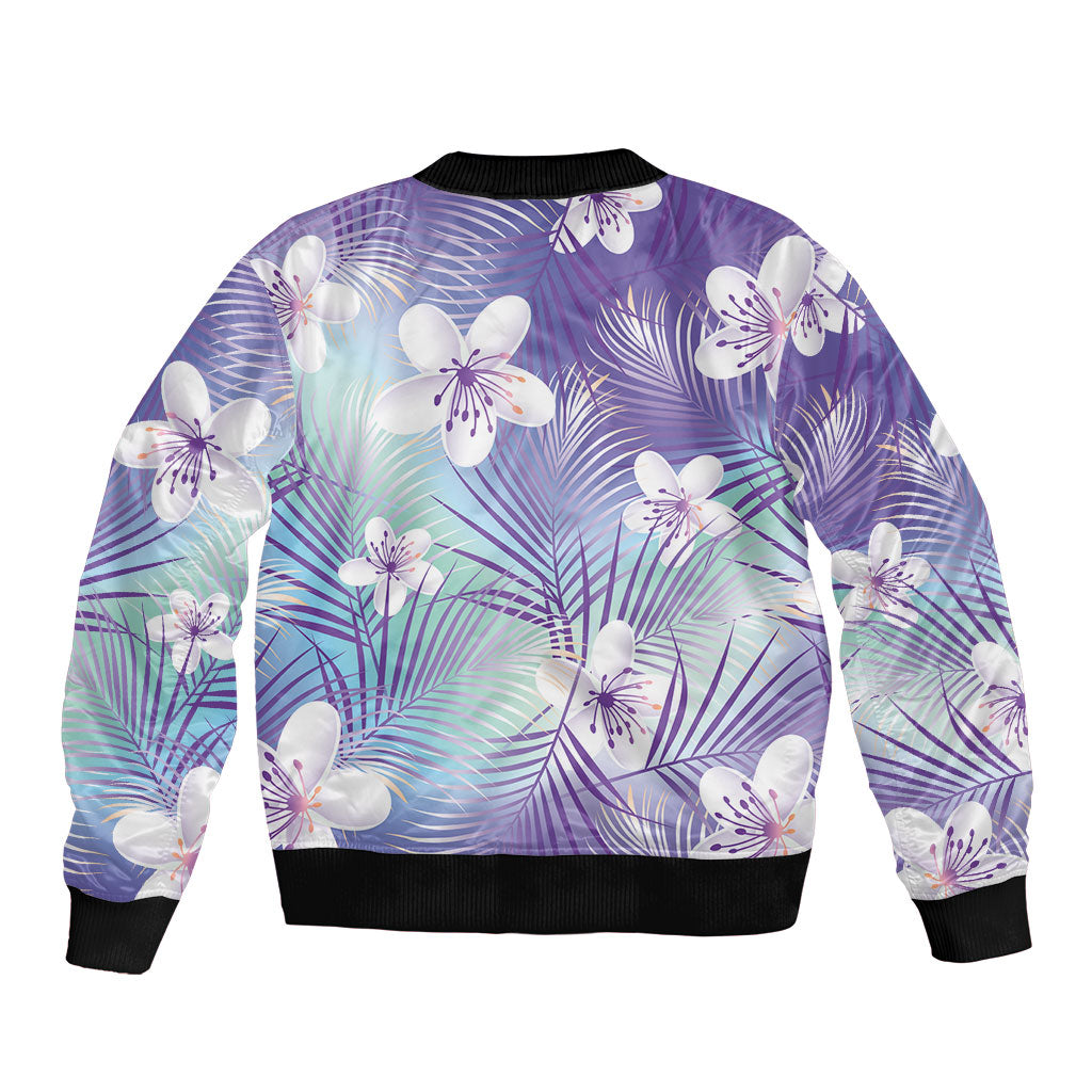 Purple Aloha Hawaiian Sleeve Zip Bomber Jacket Tropical Flower Palm Leaf Pattern LT19 - Polynesian Pride