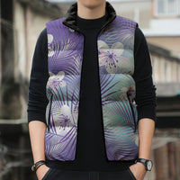 Purple Aloha Hawaiian Sleeveless Puffer Jacket Tropical Flower Palm Leaf Pattern LT19 - Polynesian Pride
