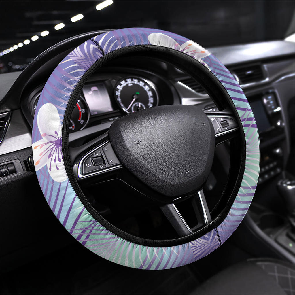 Purple Aloha Hawaiian Steering Wheel Cover Tropical Flower Palm Leaf Pattern LT19 Universal Fit Purple - Polynesian Pride