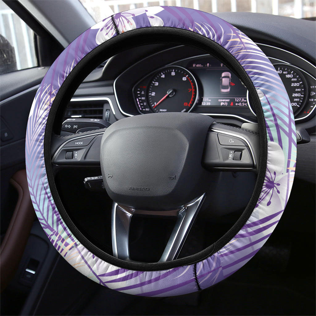 Purple Aloha Hawaiian Steering Wheel Cover Tropical Flower Palm Leaf Pattern LT19 - Polynesian Pride