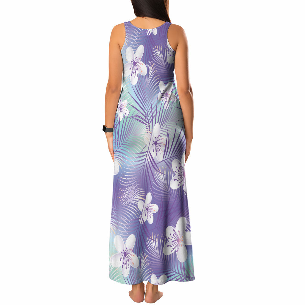Purple Aloha Hawaiian Tank Maxi Dress Tropical Flower Palm Leaf Pattern LT19 - Polynesian Pride