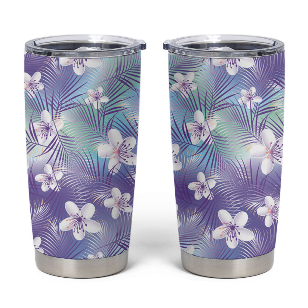 Purple Aloha Hawaiian Tumbler Cup Tropical Flower Palm Leaf Pattern LT19 Purple - Polynesian Pride