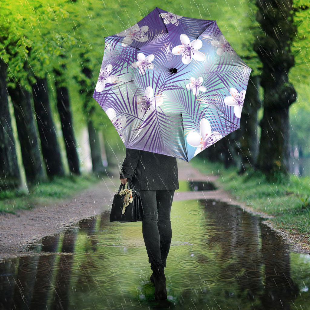 Purple Aloha Hawaiian Umbrella Tropical Flower Palm Leaf Pattern LT19 - Polynesian Pride