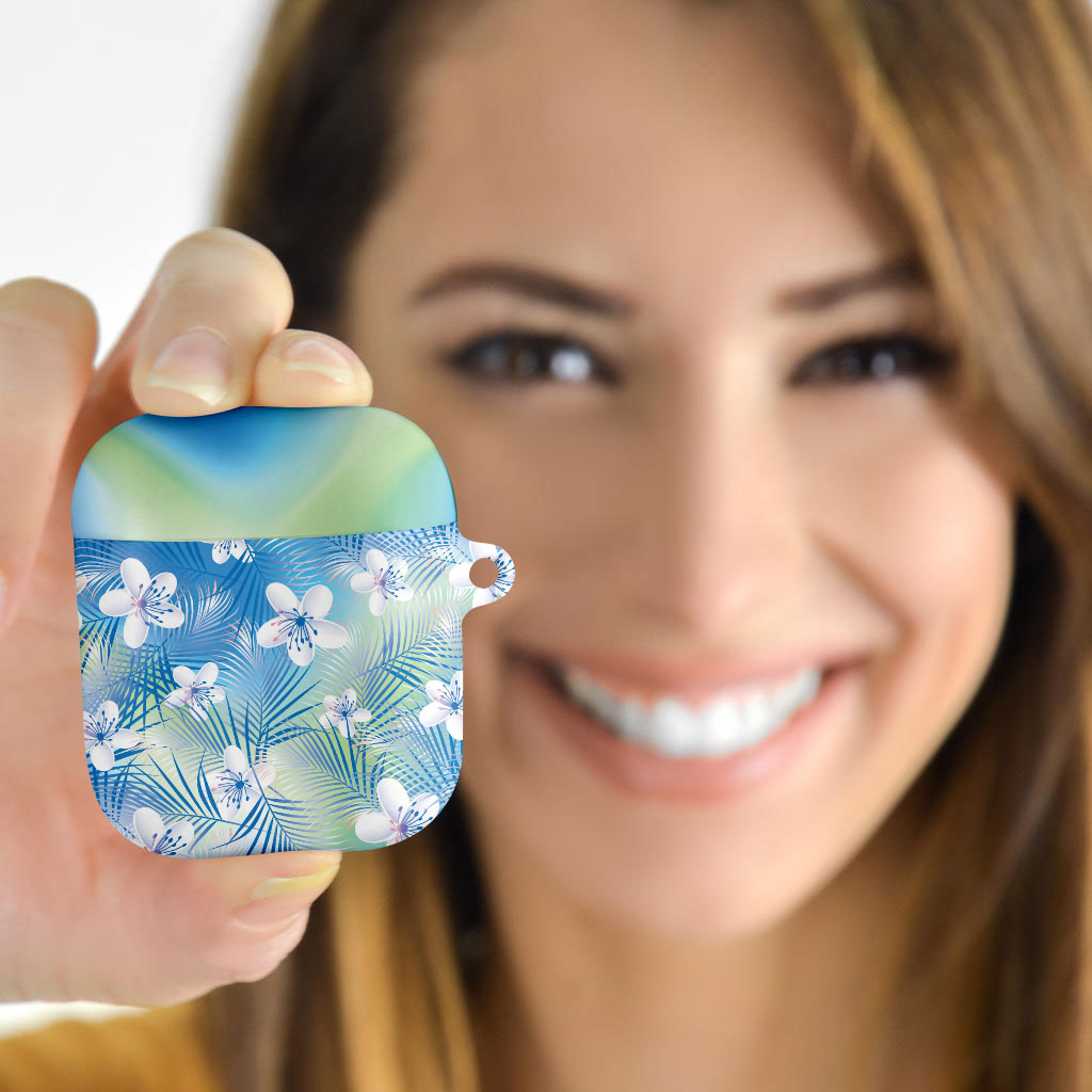 Blue Aloha Hawaiian AirPods Case Tropical Flower Palm Leaf Pattern LT19 - Polynesian Pride