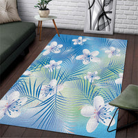 Blue Aloha Hawaiian Area Rug Tropical Flower Palm Leaf Pattern LT19 Blue - Polynesian Pride