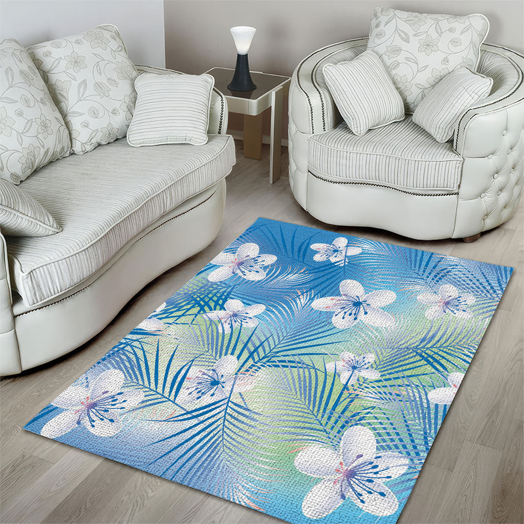 Blue Aloha Hawaiian Area Rug Tropical Flower Palm Leaf Pattern LT19 - Polynesian Pride