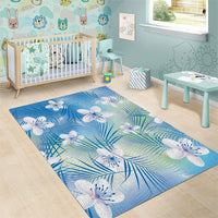 Blue Aloha Hawaiian Area Rug Tropical Flower Palm Leaf Pattern LT19 - Polynesian Pride