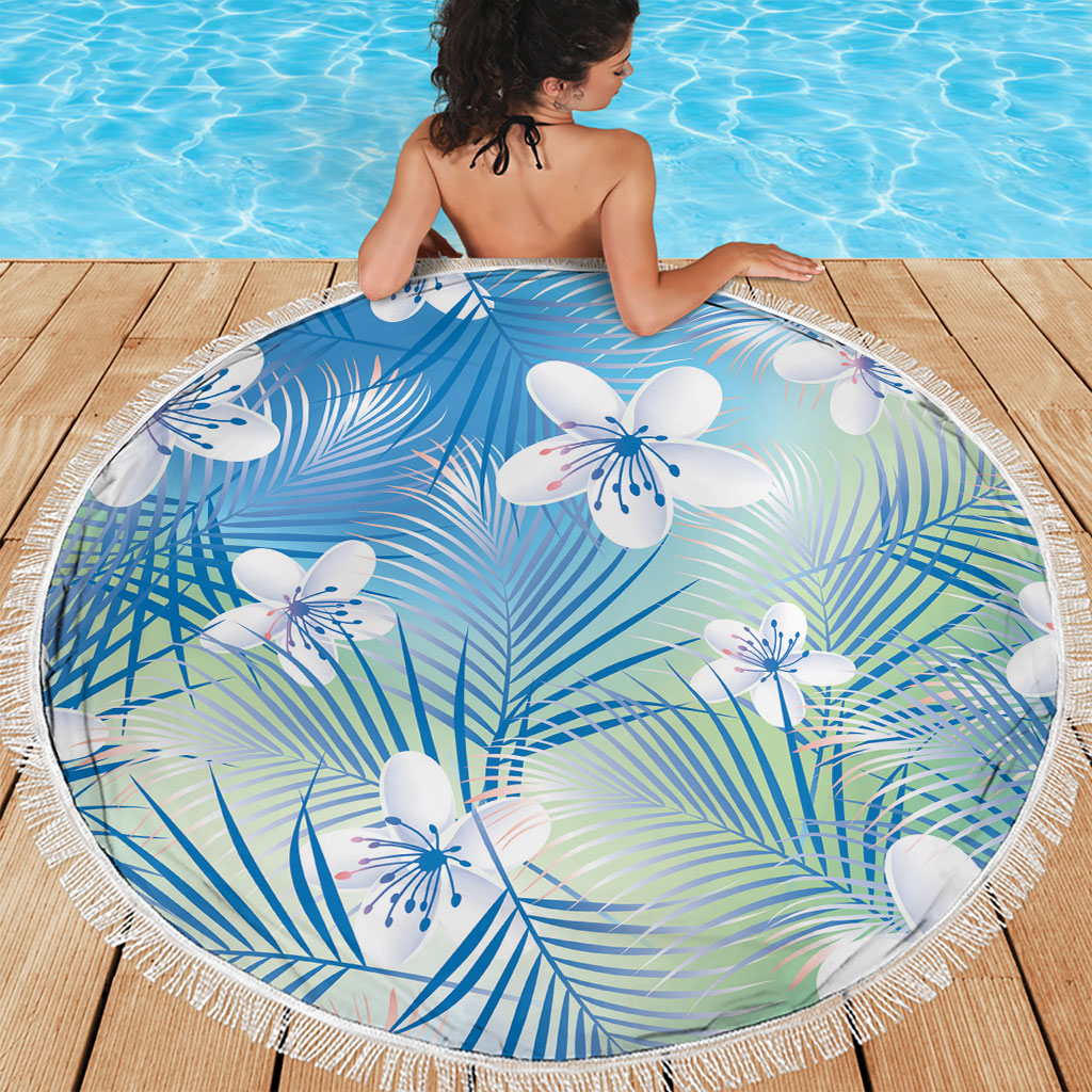 Blue Aloha Hawaiian Beach Blanket Tropical Flower Palm Leaf Pattern LT19 - Polynesian Pride