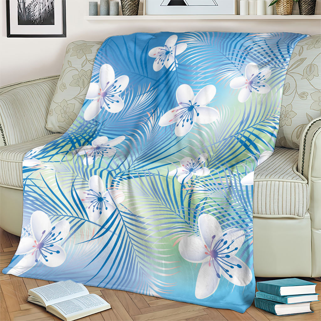 Blue Aloha Hawaiian Blanket Tropical Flower Palm Leaf Pattern LT19 - Polynesian Pride