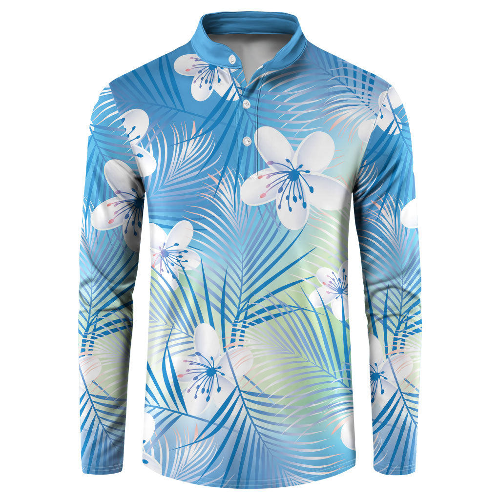 Blue Aloha Hawaiian Button Sweatshirt Tropical Flower Palm Leaf Pattern LT19 Blue - Polynesian Pride