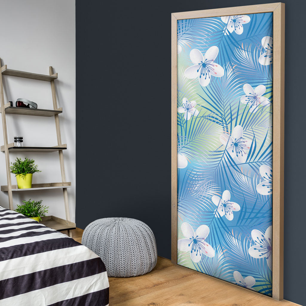 Blue Aloha Hawaiian Door Cover Tropical Flower Palm Leaf Pattern LT19 - Polynesian Pride