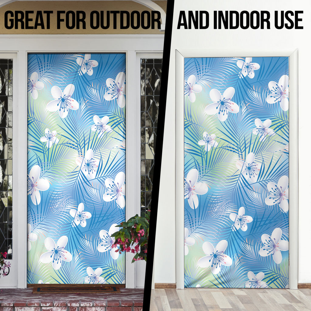 Blue Aloha Hawaiian Door Cover Tropical Flower Palm Leaf Pattern LT19 - Polynesian Pride