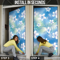 Blue Aloha Hawaiian Door Cover Tropical Flower Palm Leaf Pattern LT19 - Polynesian Pride