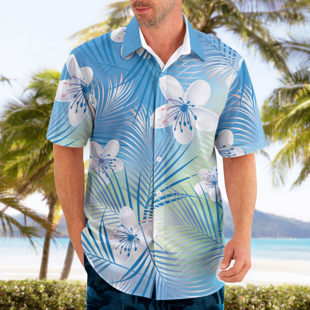 Blue Aloha Hawaiian Hawaiian Shirt Tropical Flower Palm Leaf Pattern LT19 - Polynesian Pride