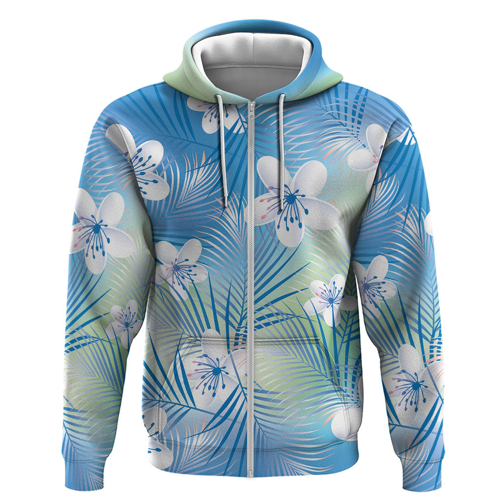 Blue Aloha Hawaiian Hoodie Tropical Flower Palm Leaf Pattern LT19 Zip Hoodie Blue - Polynesian Pride