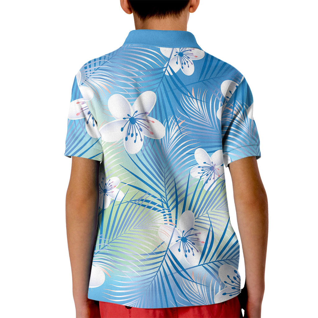 Blue Aloha Hawaiian Kid Polo Shirt Tropical Flower Palm Leaf Pattern LT19 - Polynesian Pride