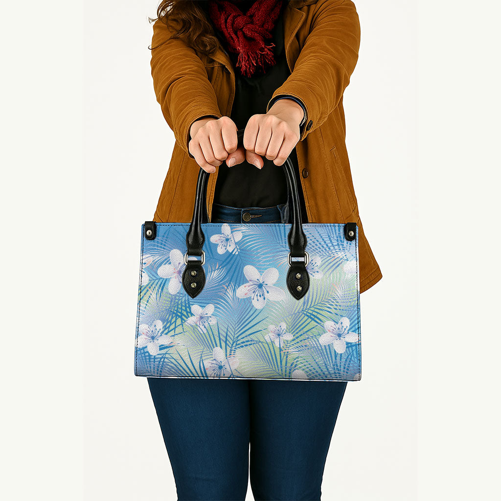 Blue Aloha Hawaiian Leather Bag Tropical Flower Palm Leaf Pattern LT19 - Polynesian Pride