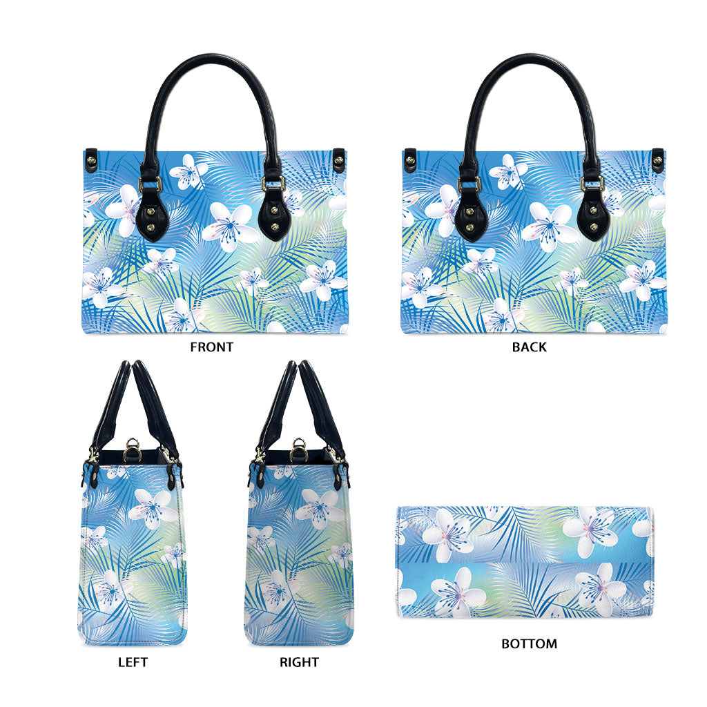 Blue Aloha Hawaiian Leather Bag Tropical Flower Palm Leaf Pattern LT19 - Polynesian Pride