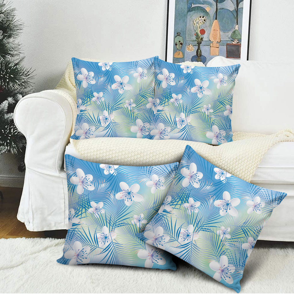 Blue Aloha Hawaiian Pillow Cover Tropical Flower Palm Leaf Pattern LT19 - Polynesian Pride
