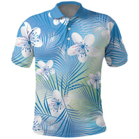 Blue Aloha Hawaiian Polo Shirt Tropical Flower Palm Leaf Pattern LT19 Blue - Polynesian Pride